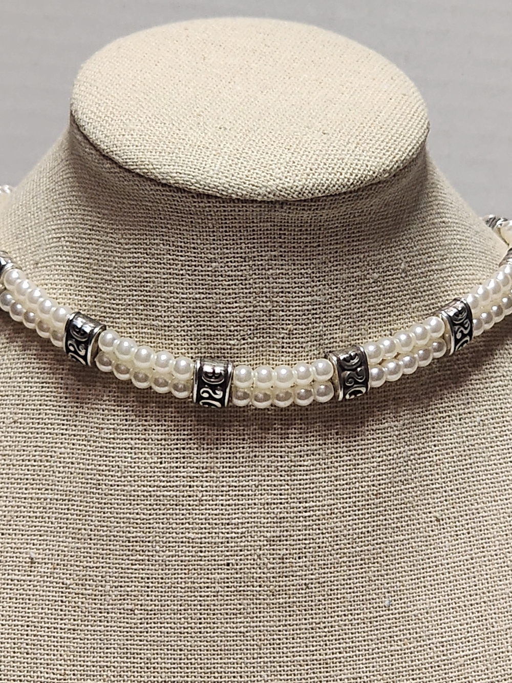 Brighton LADY JANE Scrolled Silver Double-strand Pearl Choker Necklace